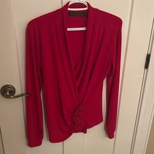 Lavena red rosette faux wrap top, size M